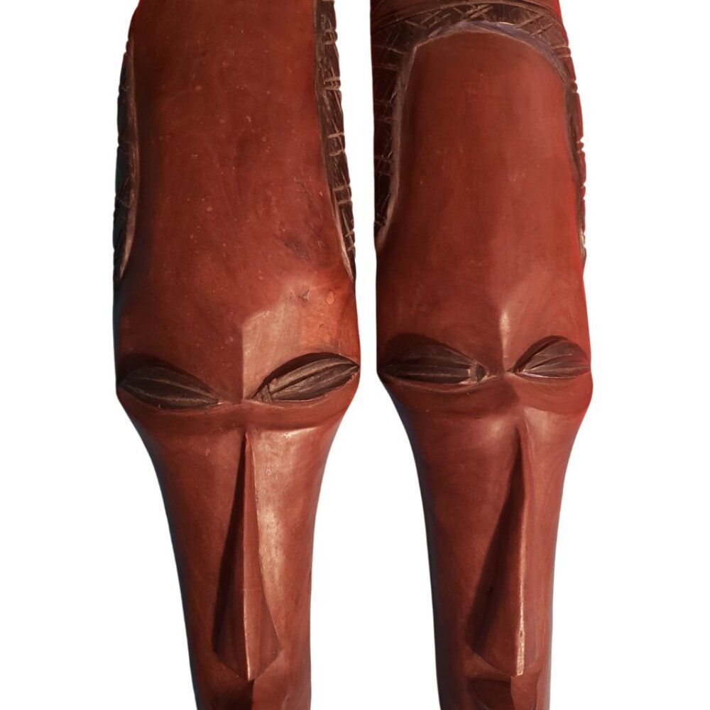 Pair Hand Carved Wooden Tribal Masks 22” Tall  Male Female Wood African Décor